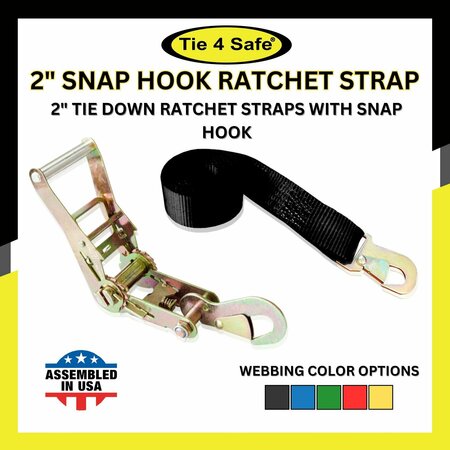 TIE 4 SAFE 2" x 10' Ratchet Strap w/Snap Hook for Car Hauler Flatbed Trailer Wrecker Black, 6PK RT43-10-BLK-C-6